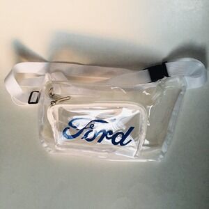 Ford Fanny Pack Clear Adjustable White Trim Blue Large Logo 90s Dadcore